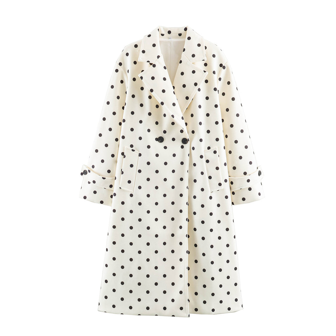 Women's midi coat in polka dot pattern with lapel collar and double-breasted button placket Mune Fashion
