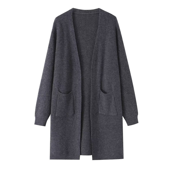 Ladies Longline Knit Cardigan with Patch Pockets and Open Front Mune Fashion