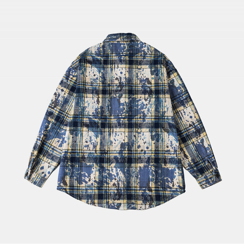 Unisex Overshirt Shirt Jacket in checked cotton blend with artistic paint effect Mune Fashion