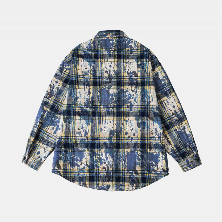 Unisex Overshirt Shirt Jacket in checked cotton blend with artistic paint effect Mune Fashion