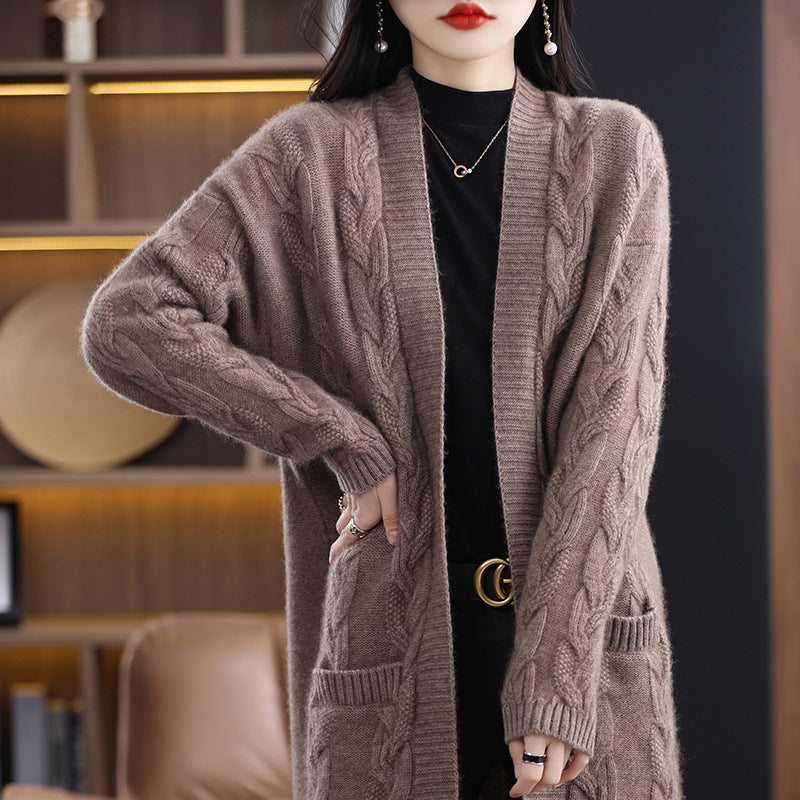 Women Oversize Long Cardigan made of soft wool blend with contrasting block stripes Mune Fashion