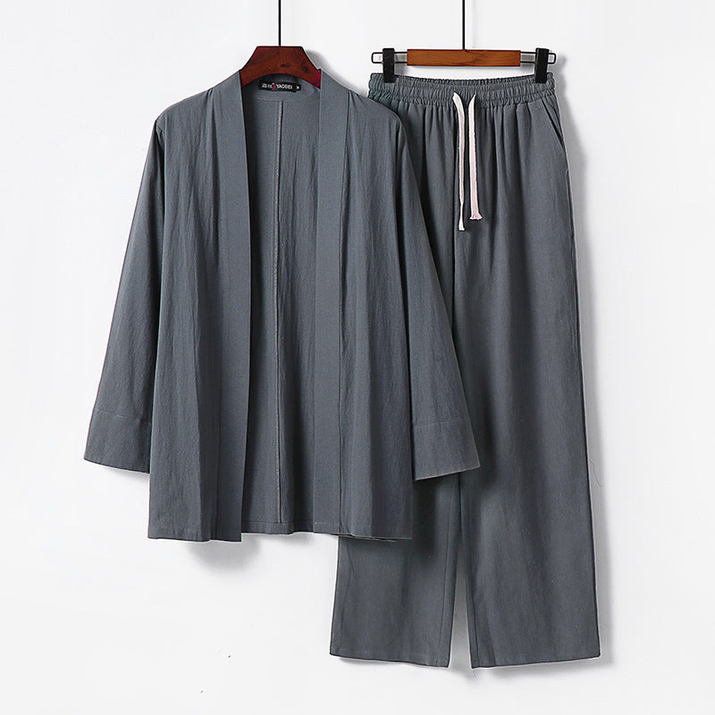 Men's Loose Kimono Loungewear Set made of lightweight cotton blend with elastic drawstring pants Mune Fashion