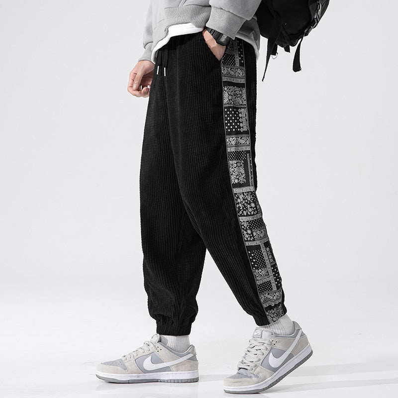Men's cord joggers with bandana side insert, elastic waistband, tapered ankles and ribbed textured fabric Mune Fashion