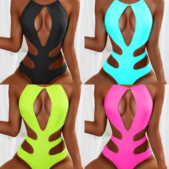 Women One-Piece Swimsuit with Deep V-Neck and Stylish Cut-Out Details Mune Fashion