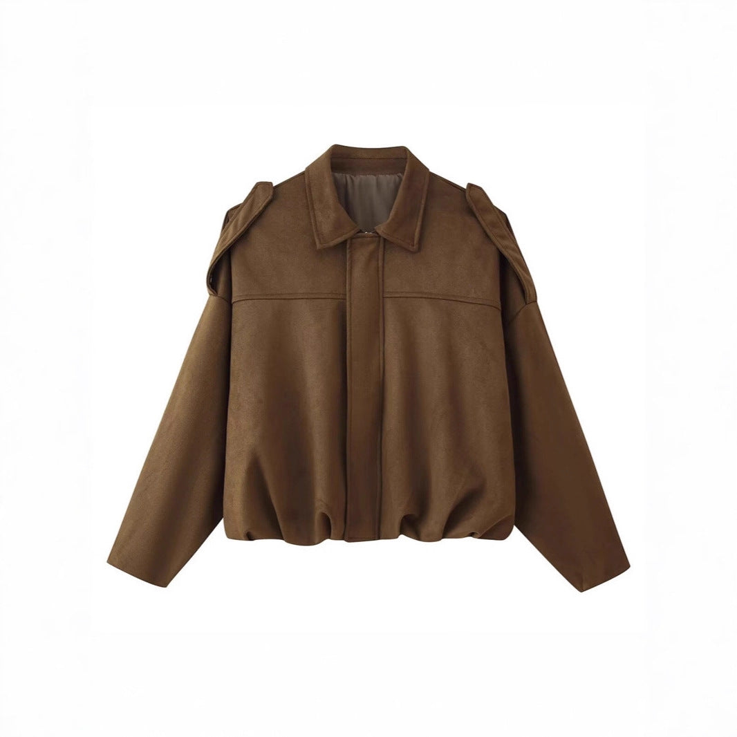 Women Cropped Oversized Blouson Jacket with Shoulder Flaps Mune Fashion
