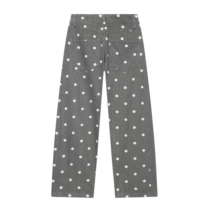 Women High-waisted wide Culotte jeans with patch back pockets and polka dot print Mune Fashion