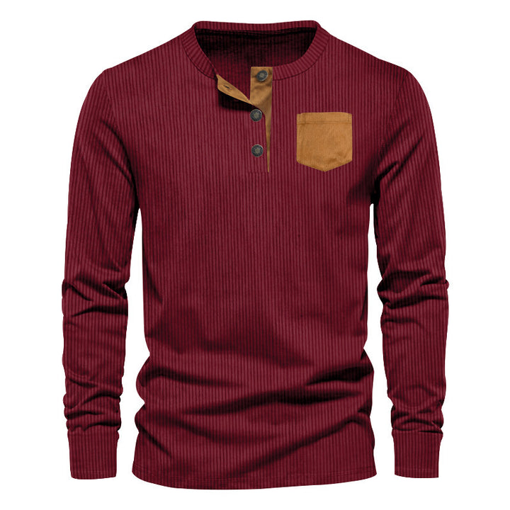 Men's rib fine knit long sleeve shirt with slim fit and stand-up collar Mune Fashion