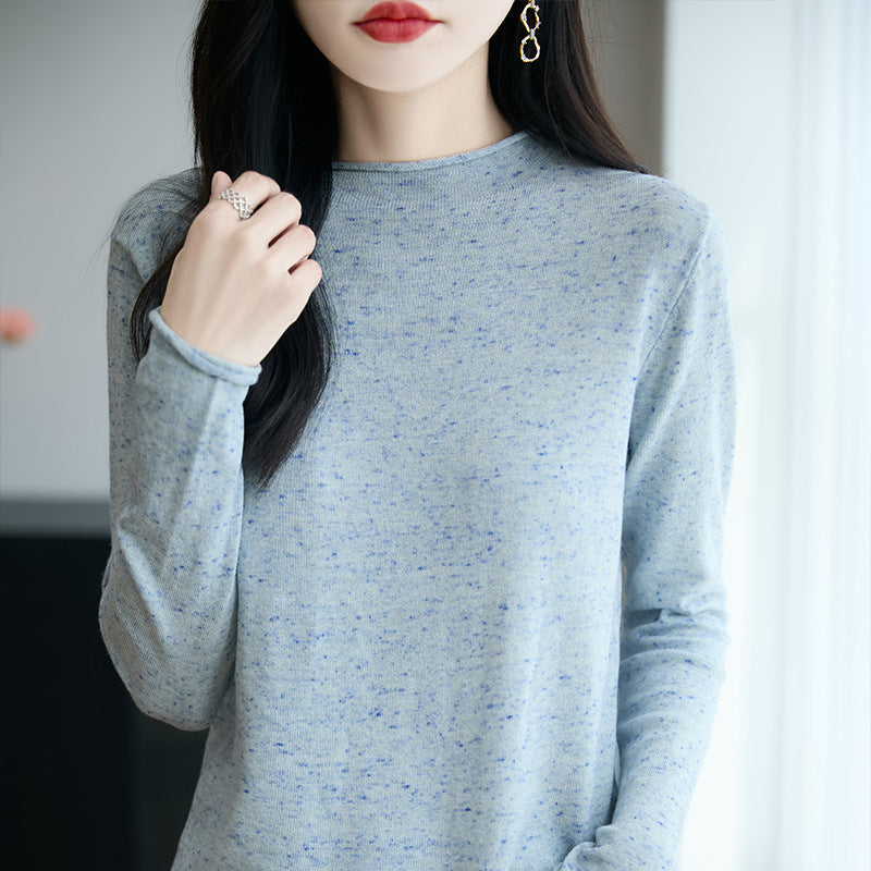 Women's Minimalist Nep Knit Long Sleeve with Short Stand-Up Collar Mune Fashion