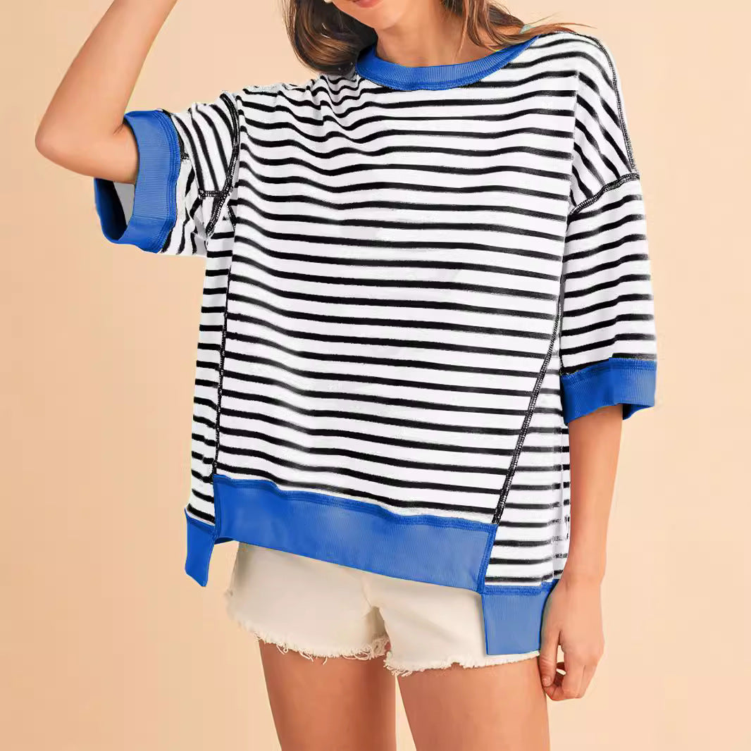 Women's Oversize Stripe Sweatshirt with Contrasting Cuffs Mune Fashion