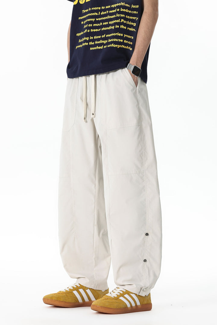 Men's Loose-Fit Cargo Pants with Drawstring Waist, Patch Pockets & Snap Hem Mune Fashion