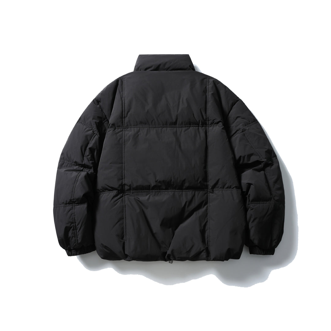 Men's Boxy Quilted Jacket with High Stand-Up Collar, Checked Quilting, and Elastic Hem