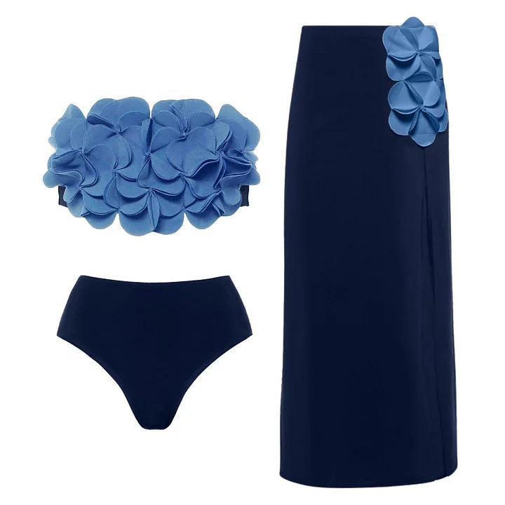 Ladies swimsuit with asymmetric cut and floral appliqués Mune Fashion