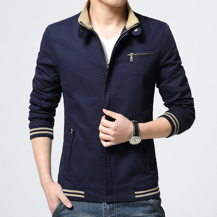 Men's sporty-elegant Harrington jacket with stand-up collar, zippered pocket, and striped ribbed cuffs Mune Fashion