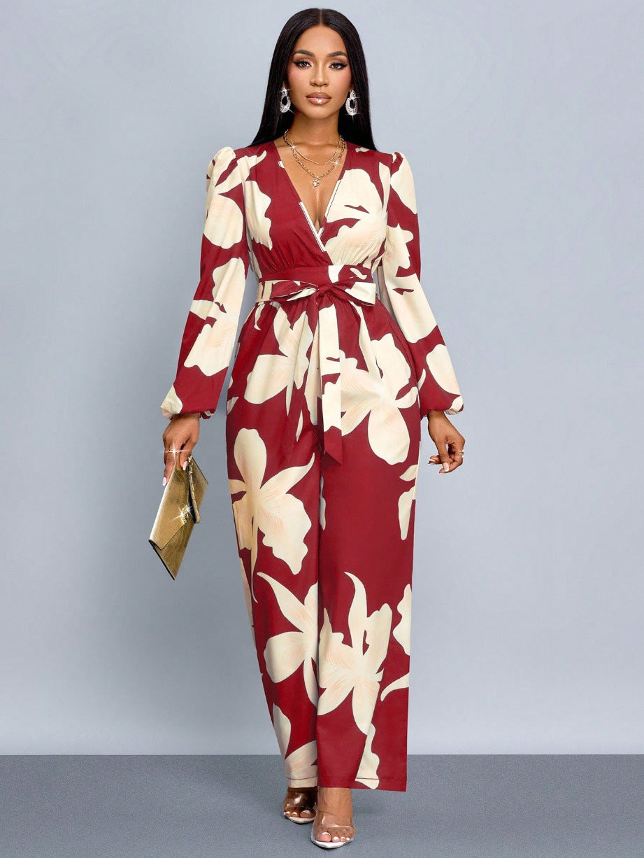 Women Elegant Maxi Dress with Deep V-Neck and Novoline Mune Fashion