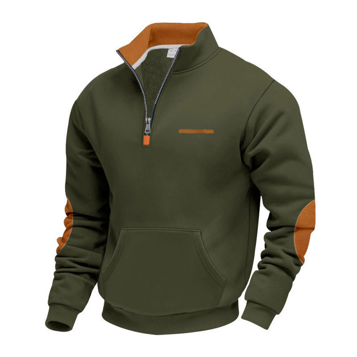 Men's half-zip sweatshirt with stand-up collar, kangaroo pocket, and elbow patches Mune Fashion