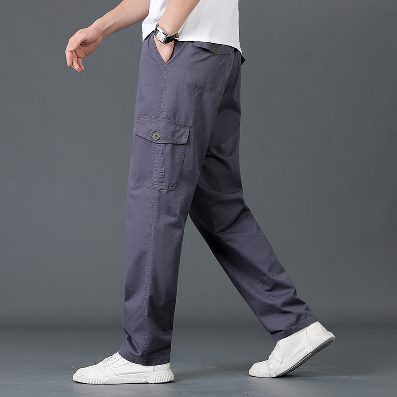 Men's Lightweight Cotton Utility Cargo Pants with Elastic Waistband and Straight Leg Mune Fashion