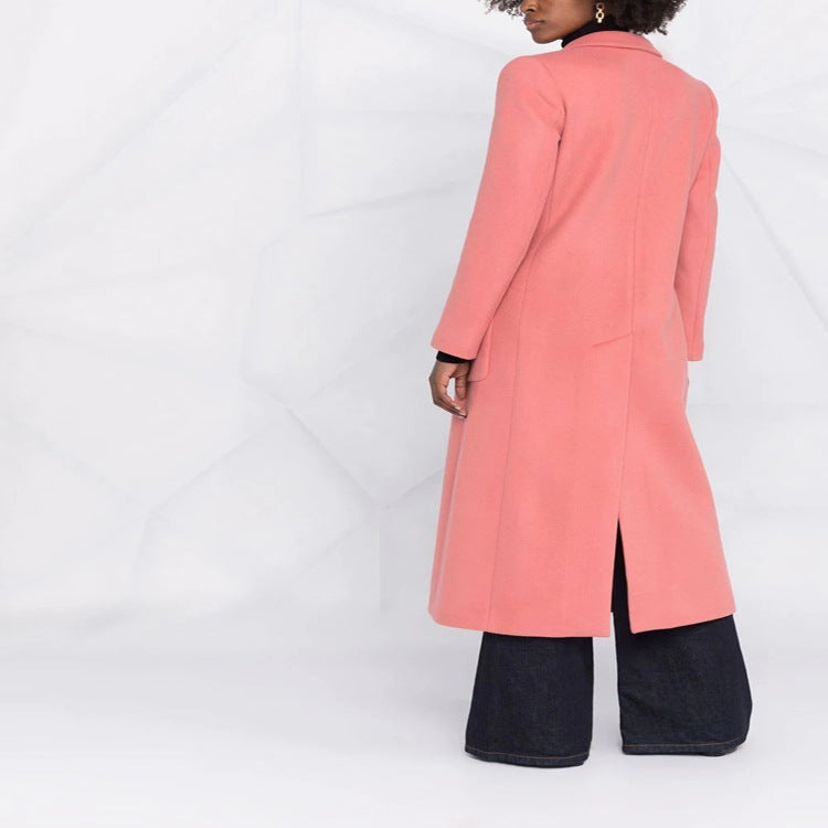 Women's Maxi Long Tailored Wool Blend Coat in Clean Tailoring with Accentuated Shoulder Mune Fashion