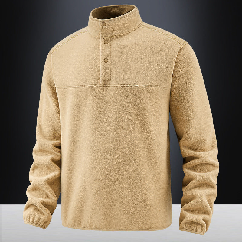 Men's fleece pullover with stand-up collar and button placket for warming mid-layer Mune Fashion
