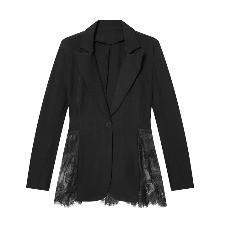 Women's Long Blazer with Inserted Lace Skirt and Tailored Cut Mune Fashion