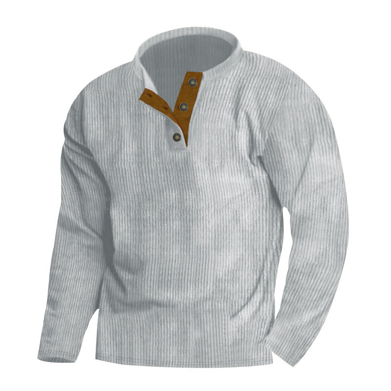 Men's ribbed Henley pullover with short button collar and contrasting velour trim Mune Fashion