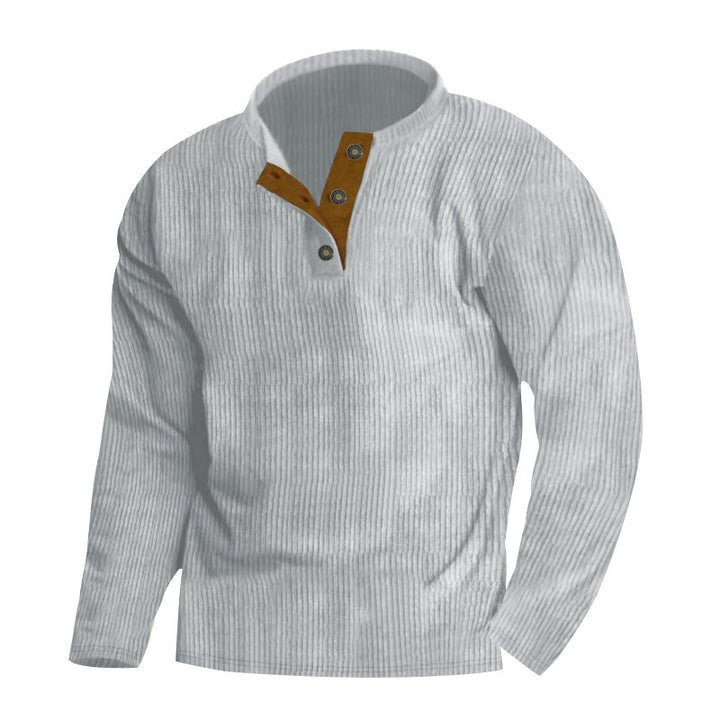 Men's ribbed Henley pullover with short button collar and contrasting velour trim Mune Fashion