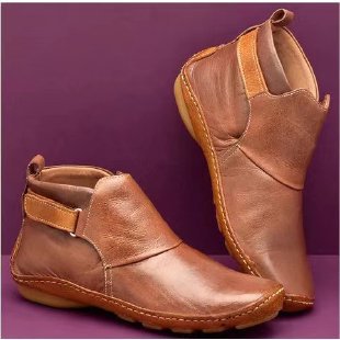 Women's Soft Leather Ankle Boots with Velcro, Ergonomic Outsole and Cushioned Insole Mune Fashion