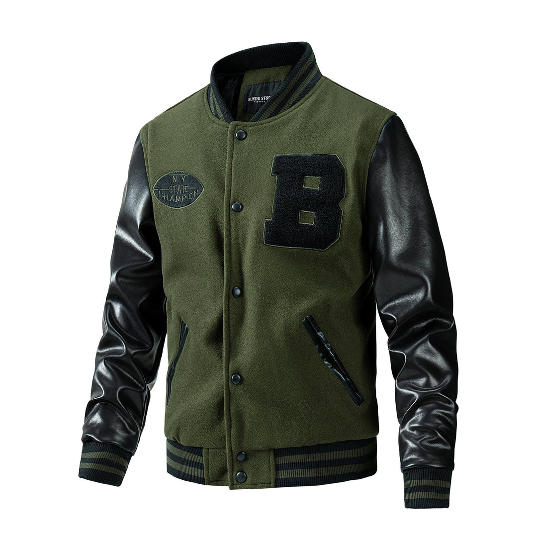 Men's stylish college jacket with leather sleeves Mune Fashion