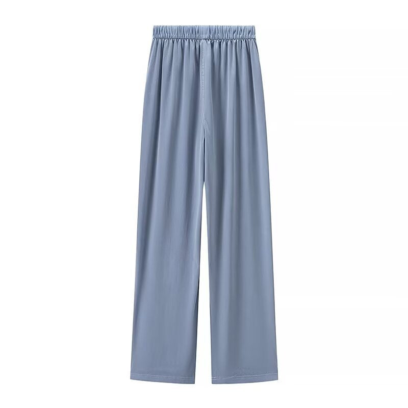 Women Wide Palazzo Pants with High Elastic Band, Drawstring and Side Pockets Mune Fashion