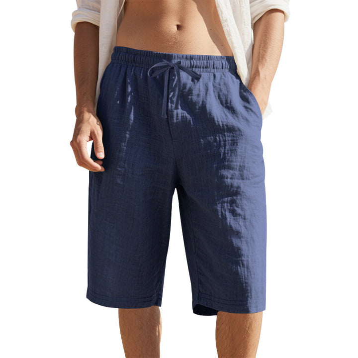 Men's knee-length Bermuda shorts made of crinkled muslin with elastic tunnel drawstring waistband and side pockets Mune Fashion