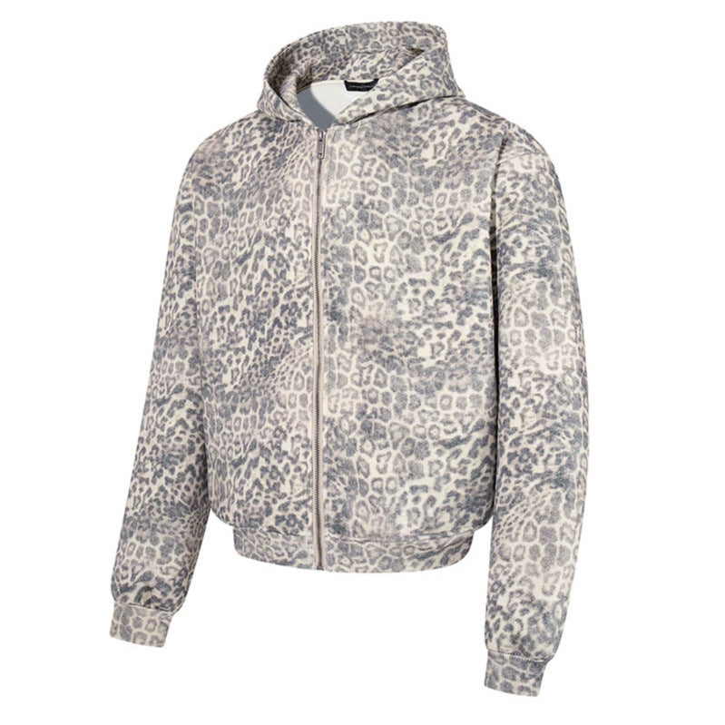 Women’s zip hoodie in soft velour with all-over leopard jacquard Mune Fashion