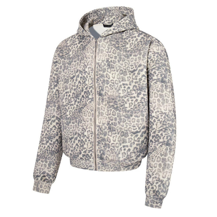Women’s zip hoodie in soft velour with all-over leopard jacquard Mune Fashion