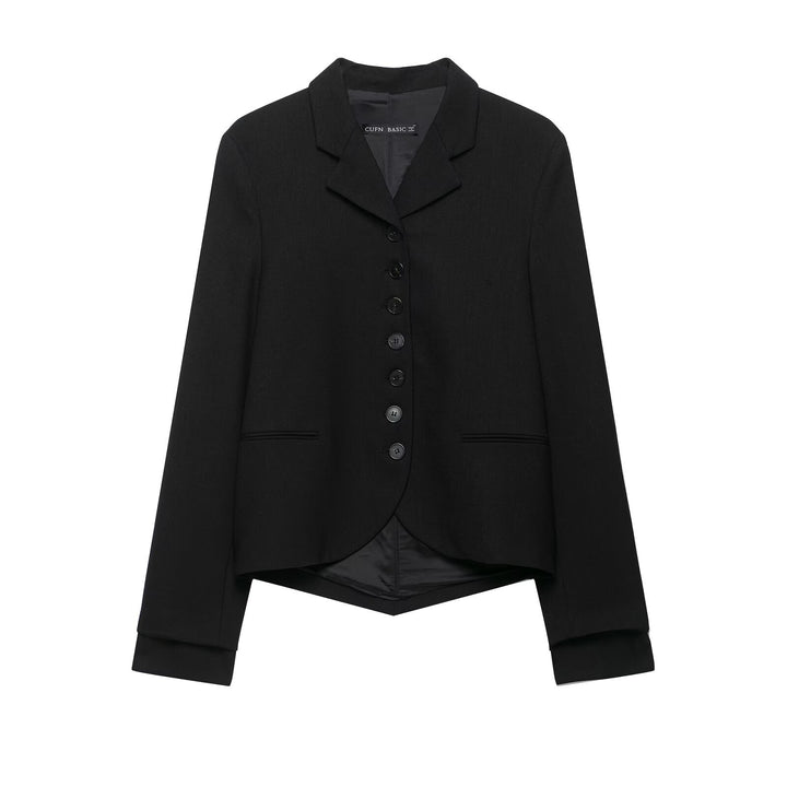 Women Short Fitted Blazer with Asymmetrical Hem and Continuous Button Placket Drune