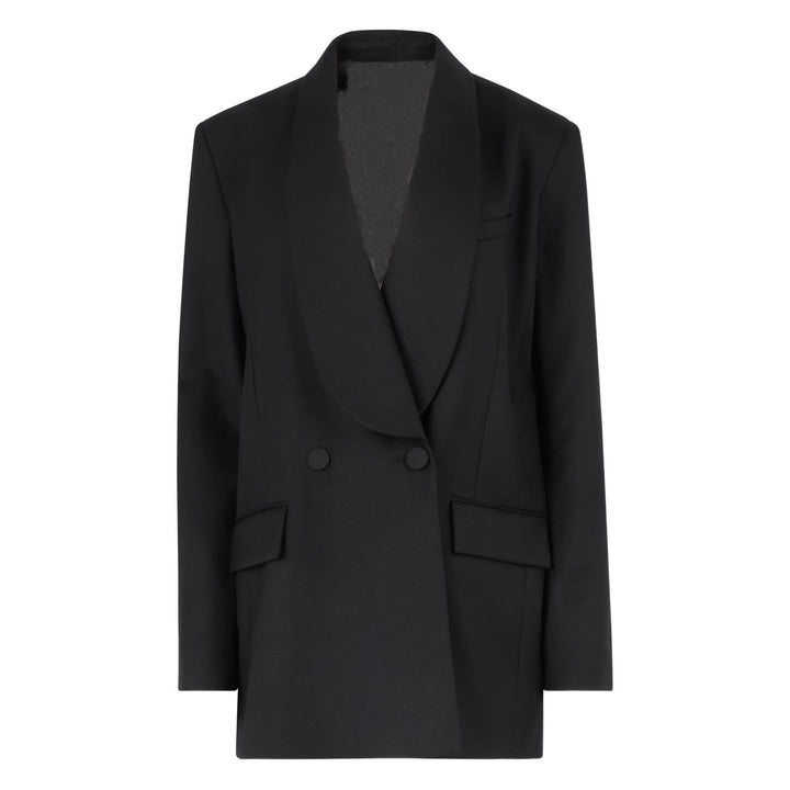 Women's Oversized Smoking Long Blazer with Deep Shawl Collar and Extended Shoulder Line Mune Fashion