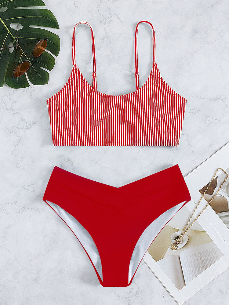 Ladies bikini set with striped top and high-cut bottom Mune Fashion