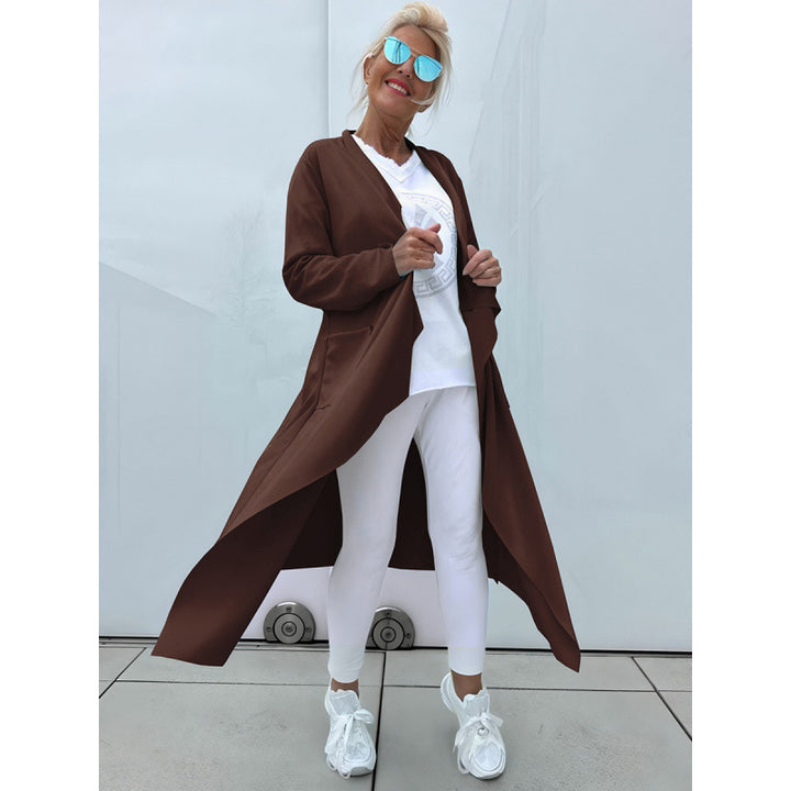 Women's Long Flowing Long Cardigan with Waterfall Hem and Pockets Mune Fashion