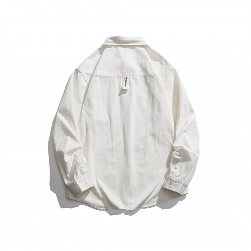 Men's Loose Button-Down Shirt with Multicolored Embroidery and Chest Pocket Mune Fashion
