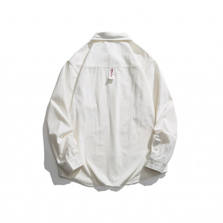 Men's Loose Button-Down Shirt with Multicolored Embroidery and Chest Pocket Mune Fashion