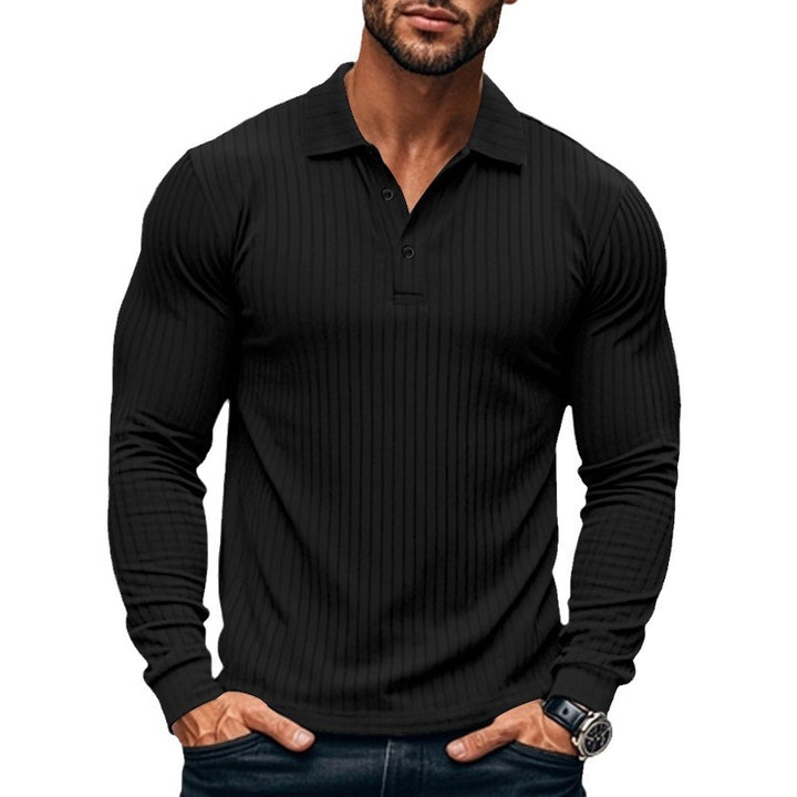 Men's tight-fitting ribbed long-sleeve polo shirt with kent collar and short button placket Mune Fashion