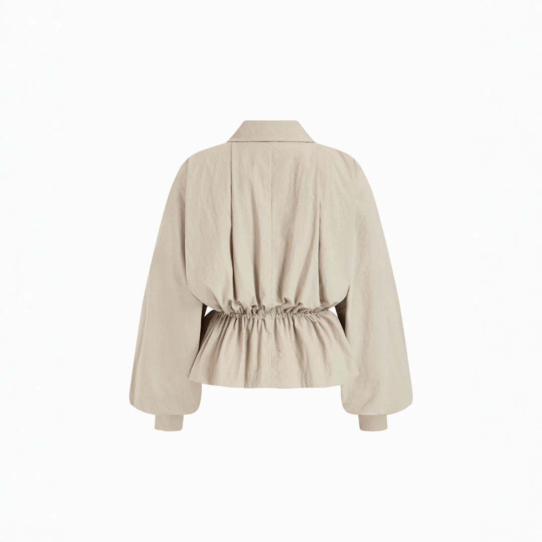 Ladies Tailored Transition Jacket with Drawstring, Stand-up Collar and Balloon Sleeves Drune