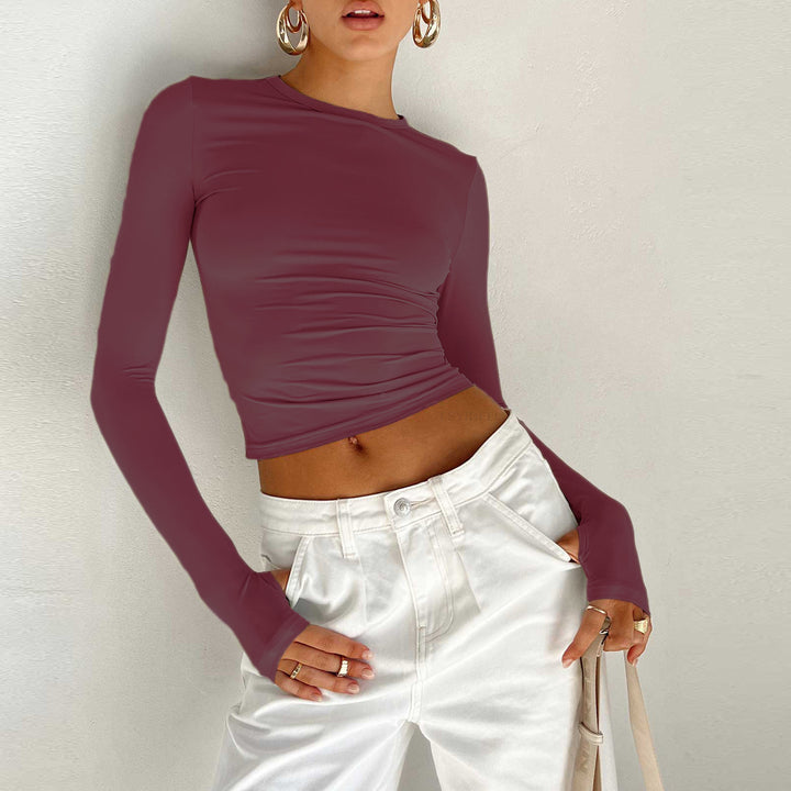 Women's Fitted Crop Long Sleeve with Thumb Holes Mune Fashion