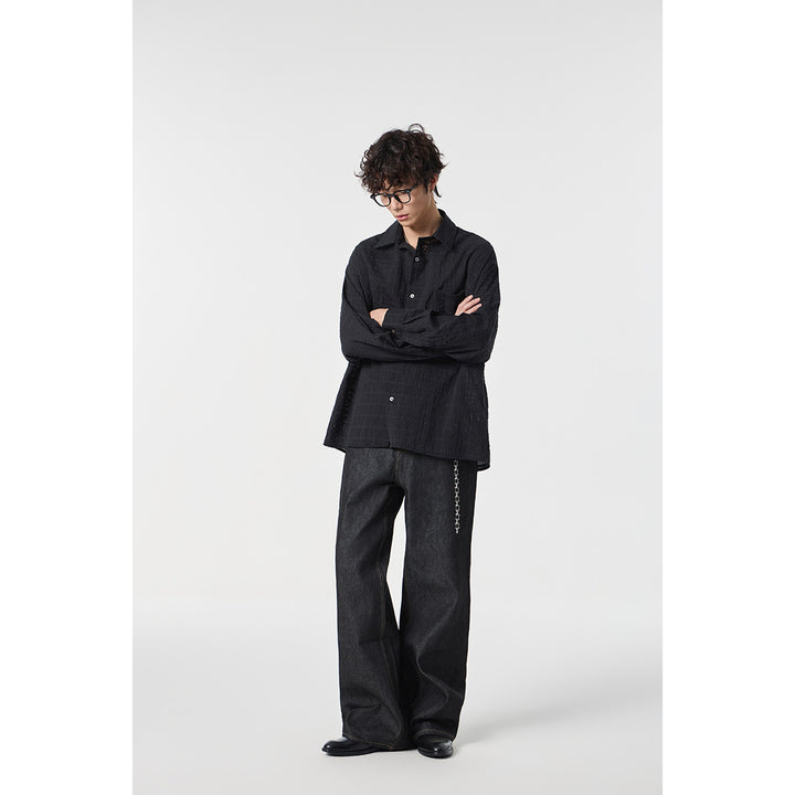 Men's Oversized Cotton-Linen Gauze Shirt with Chest Pocket and Kent Collar Mune Fashion