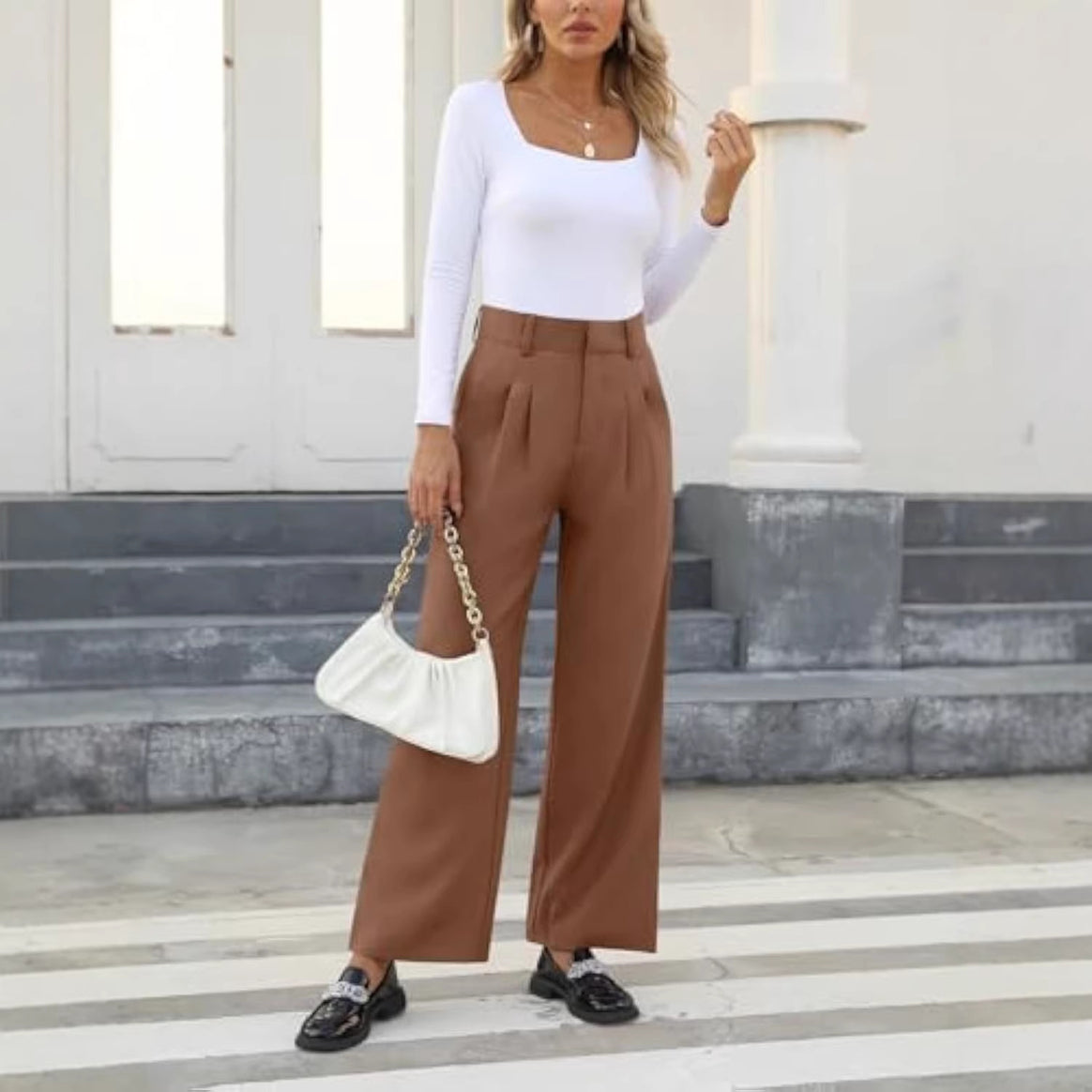 Women Elegant, high-waisted fabric trousers Mune Fashion