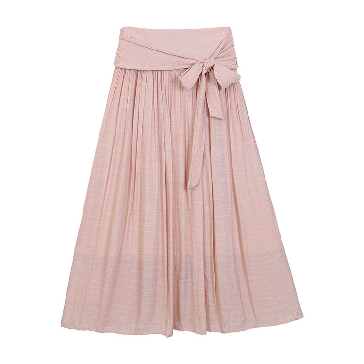 Women's flowing maxi skirt with wrap-around waistband and fitted tie belt Mune Fashion