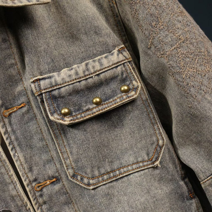 Men's vintage-inspired jeans jacket in worker look with used wash and patch chest pockets Mune Fashion
