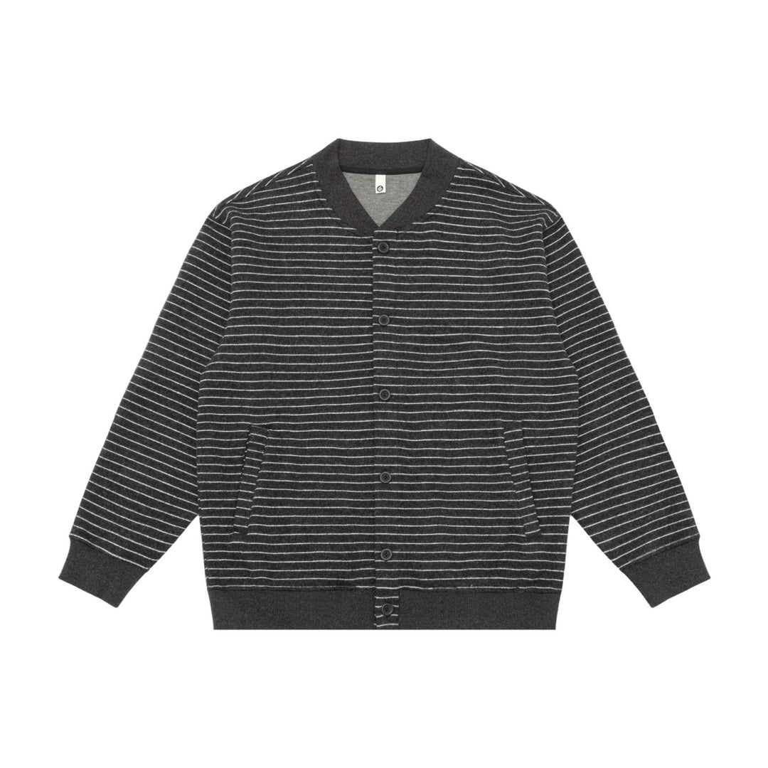 Men Striped Knit Cardigan Jacket with V-Neck and Ribbed Cuffs Mune Fashion