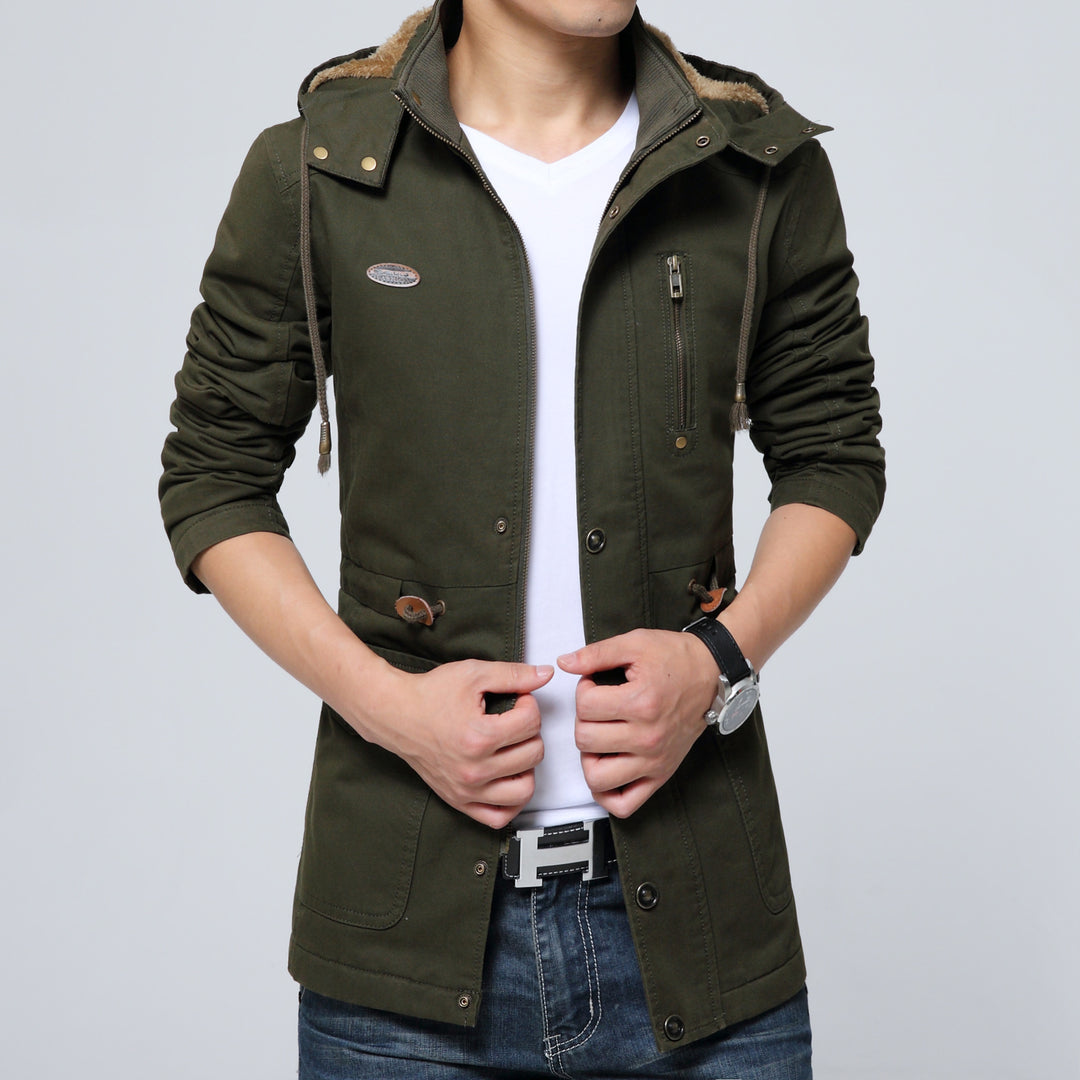 Men's canvas field jacket with warming teddy hood and zippered chest pocket Mune Fashion