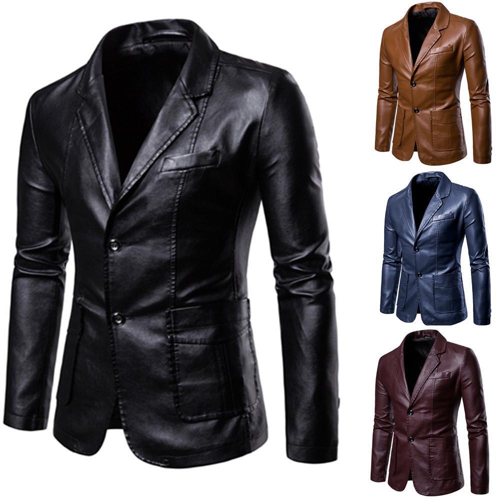 Men's slim leather blazer with lapel collar and patch pockets Mune Fashion