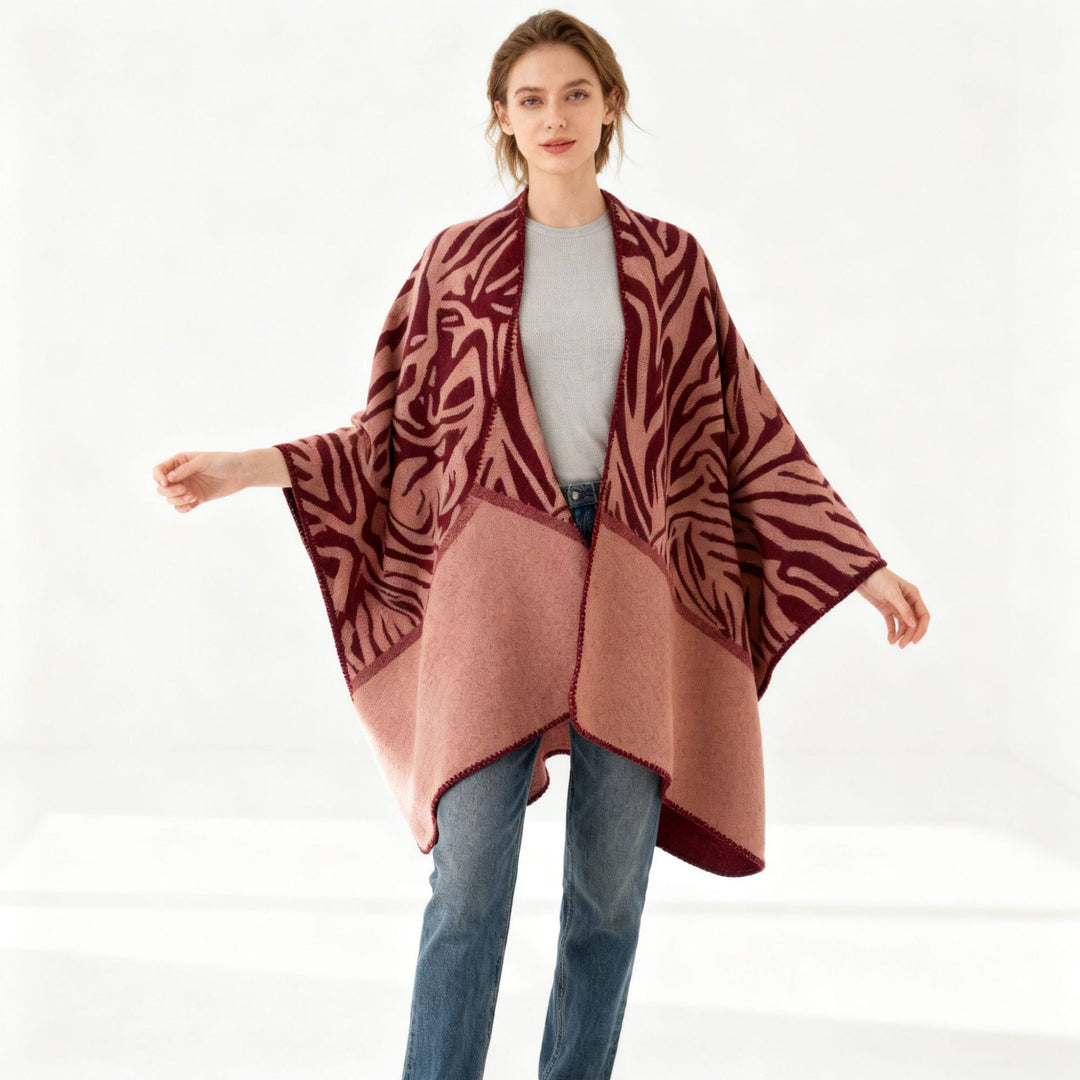 Women Oversize-Jacquard-Wrap Cape made of fine knit Mune Fashion