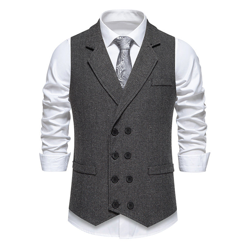 Men's double-breasted herringbone vest with lapel collar and flap pockets Mune Fashion