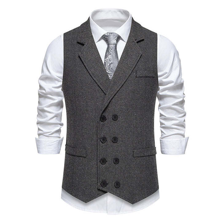 Men's double-breasted herringbone vest with lapel collar and flap pockets Mune Fashion